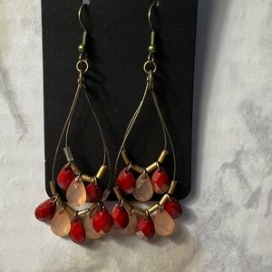 Double hoop beaded dangle earrings